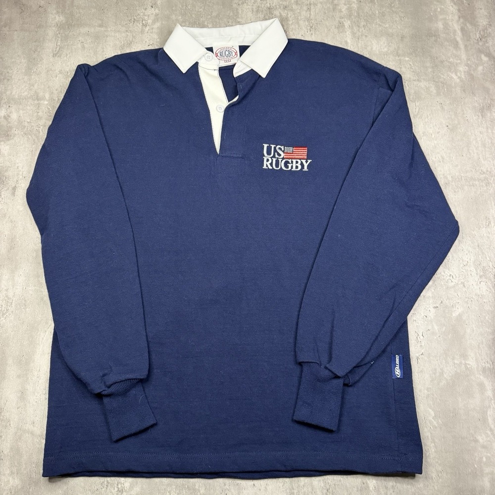 Vintage Team USA Rugby Shirt Mens' XL Blue Embroidered American Flag Halbro
